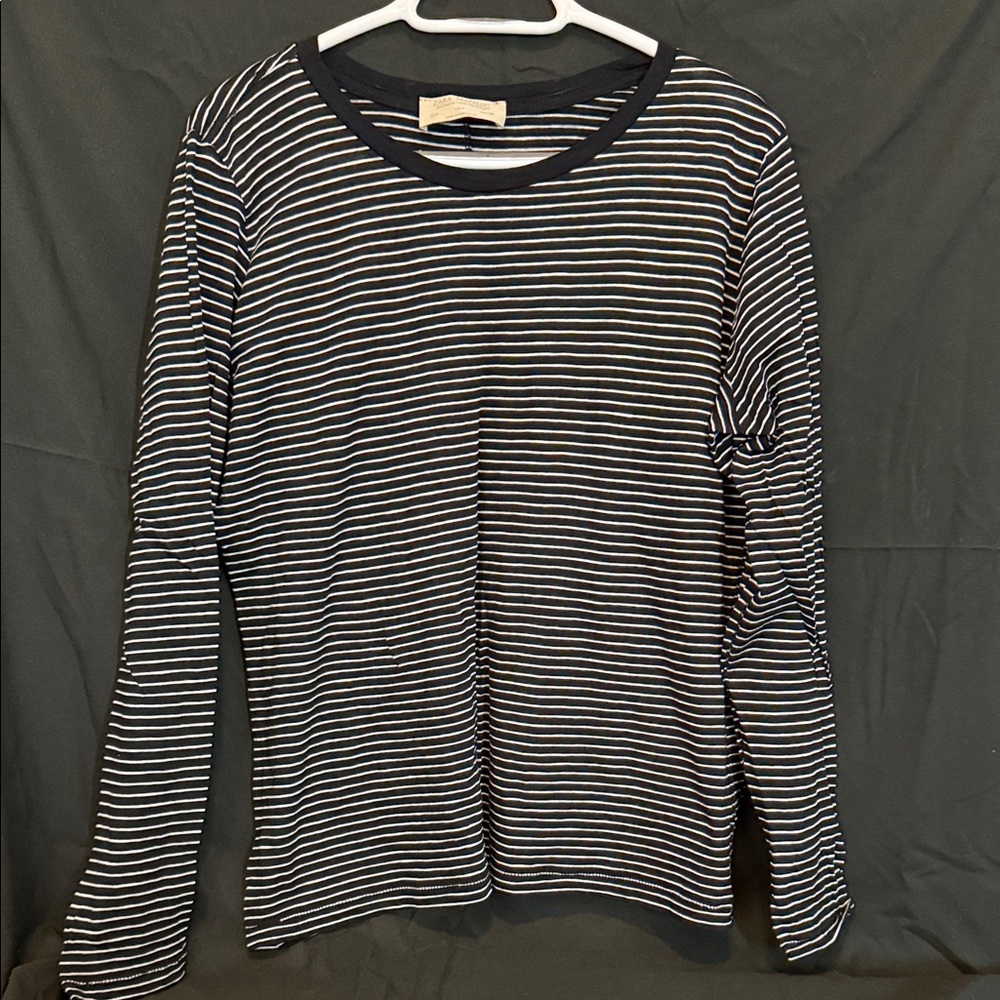 Zara Black and White Striped Long Sleeve Tee